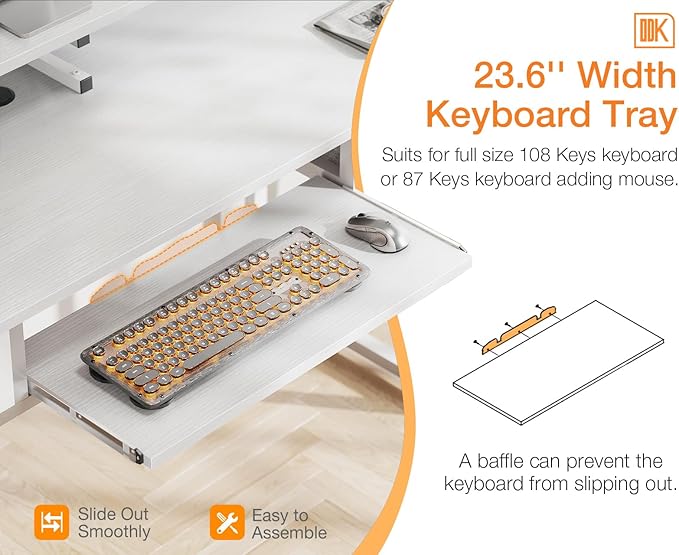 ODK White Computer Desk with Drawers, 48 Inch Office Desk with Power Outlet, PC Desk with Keyboard Tray, Study Table Work Desk with Monitor Shelf, Writing Desk for Home Office, White - LeafyLoom