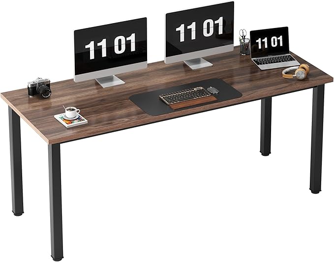 Need 63 Inch Large Computer Desk - Modern Simple Style Home Office Gaming Desk, Basic Writing Table for Study Student, Black Metal Frame, Walnut - LeafyLoom
