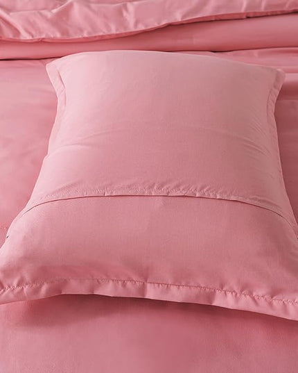 Pink Comforter Set Twin Size, Solid Blush Women Girls Pink Down Alternative Boho Bedding Comforter Set, Breathable Fluffy Microfiber Comforter (68"x90") for All Seasons with Pillowcase - LeafyLoom