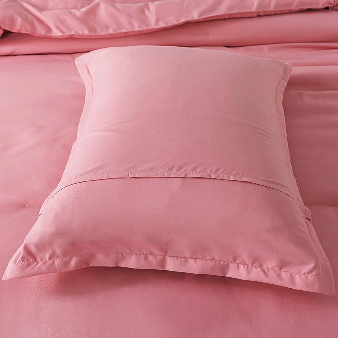 Pink Comforter Set Twin Size, Solid Blush Women Girls Pink Down Alternative Boho Bedding Comforter Set, Breathable Fluffy Microfiber Comforter (68"x90") for All Seasons with Pillowcase - LeafyLoom
