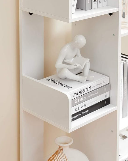 VASAGLE Bookcase, Tree-Shaped Bookshelf with 8 Storage Shelves, Rounded Corners, White 9.8D x 19.7W x 55.1H in, Engineered Wood - LeafyLoom