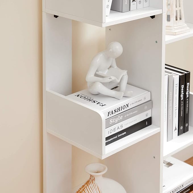 VASAGLE Bookcase, Tree-Shaped Bookshelf with 8 Storage Shelves, Rounded Corners, White 9.8D x 19.7W x 55.1H in, Engineered Wood - LeafyLoom