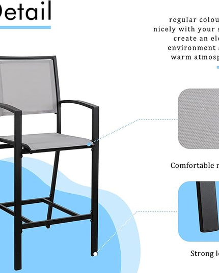 Shintenchi Patio Dining Sets, All Weather Textile Fabric Outdoor High Stool Bistro Set with 4 Bar Chairs and High Glass Table for Home, Backyard, Garden, Lawn, Porch, 5 Pieces - LeafyLoom