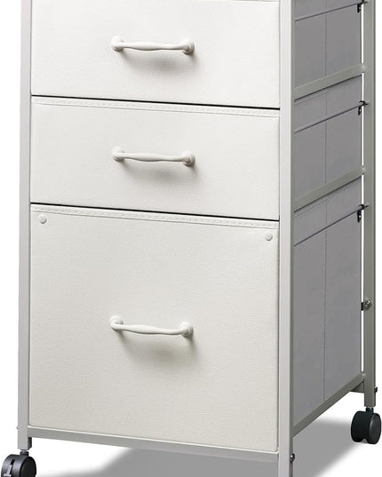 DEVAISE Mobile File Cabinet, Rolling Printer Stand with 3 Drawers, Fabric Vertical Filing Cabinet fits A4 or Letter Size for Home Office, White - LeafyLoom