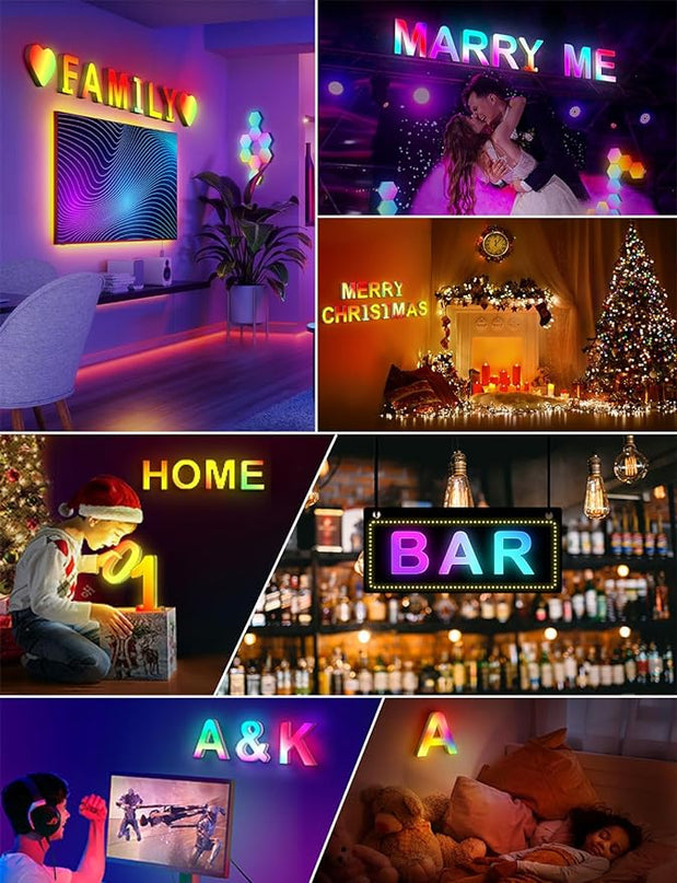 Light Up Letters Room Decor - Letters Custom Splicing Name Logo Gifts USB Smart Night alphabet Light Boy Girl Room Wall Decorations Birthday Engagement Anniversary Wedding Party Letter Lights (T) - LeafyLoom