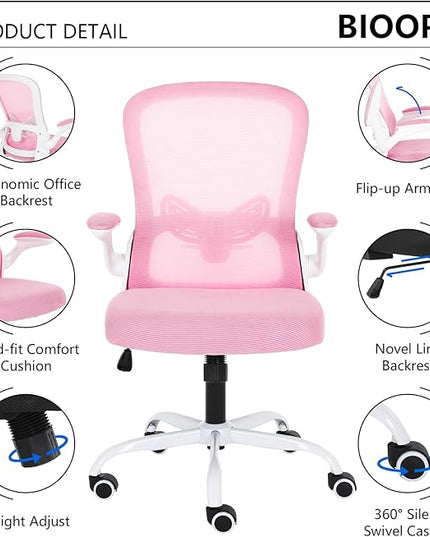 Office Chair Computer Chair with Flip Up Armrests Breathable Mesh Chair Lumbar Support Comfort Swivel Home Office Ergonomic Desk Chair Gaming Chair for Adults and Teens - LeafyLoom