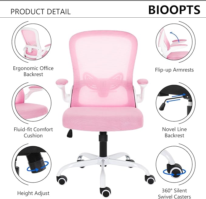 Office Chair Computer Chair with Flip Up Armrests Breathable Mesh Chair Lumbar Support Comfort Swivel Home Office Ergonomic Desk Chair Gaming Chair for Adults and Teens - LeafyLoom