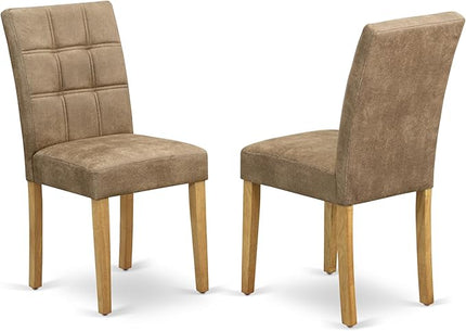 East West Furniture ANAS3-OAK-28 Antique 3 Piece Modern Set consists Room Table and 2 Brown Textured Faux Leather Upholstered Dining Chairs, Oak, 36x36 Inch - LeafyLoom