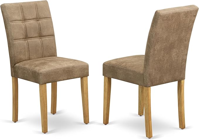 East West Furniture ANAS3-OAK-28 Antique 3 Piece Modern Set consists Room Table and 2 Brown Textured Faux Leather Upholstered Dining Chairs, Oak, 36x36 Inch - LeafyLoom