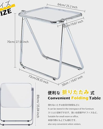 KAIHAOWIN Small Folding Table- Acrylic Morden TV Tray for Snack Dinner on Couch, Tiny Foldable Desk Writing Desk for Home Office for Small Spaces No Assembly Required - LeafyLoom