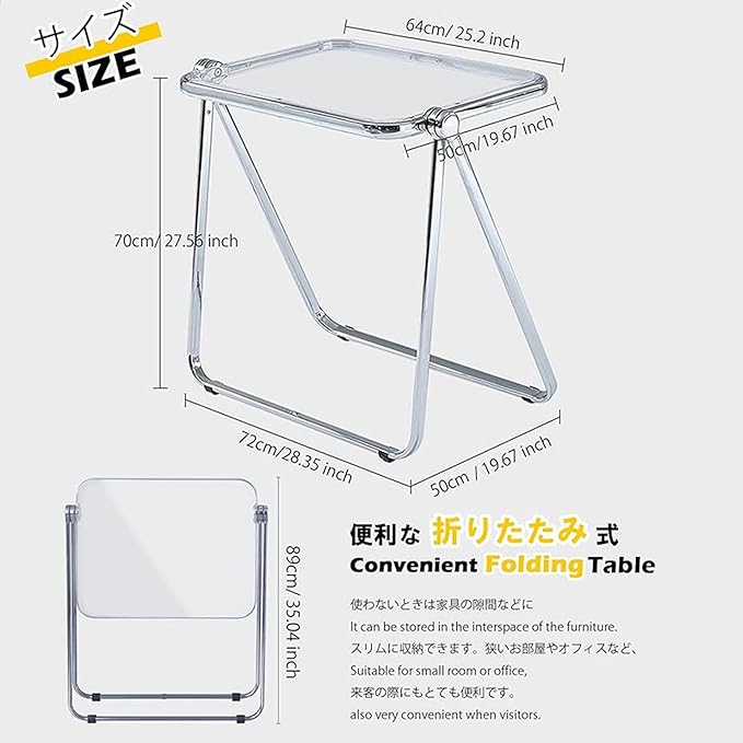 KAIHAOWIN Small Folding Table- Acrylic Morden TV Tray for Snack Dinner on Couch, Tiny Foldable Desk Writing Desk for Home Office for Small Spaces No Assembly Required - LeafyLoom