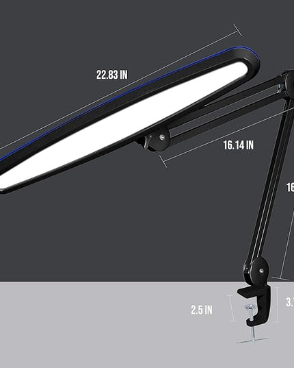 Neatfi XL 2,200 Lumens LED Task Lamp, 24W, 117 Pcs SMD LED, 23 Inches Ultra Wide Lamp, 4 Level Brightness Dimmable, Eye-Caring LED Lamp, Glare Free (Non-CCT with Clamp, Black) - LeafyLoom