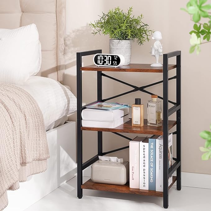 Yoobure Bookshelf Small Book Shelf, Solid Industrial 3 Tier Shelf Bookcase, Short Book Case for Bedroom, Living Room, Office Home, Small Spaces, Berry Brown - LeafyLoom