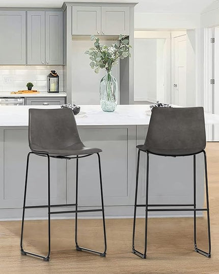 NicBex Retro Bar Stools Crazy-Horse Leather with Metal Legs Barstools, Lounge Kitchen Island Bar Stools, Set of 2, (Grey Color) (A-GE17023-USSU014) - LeafyLoom