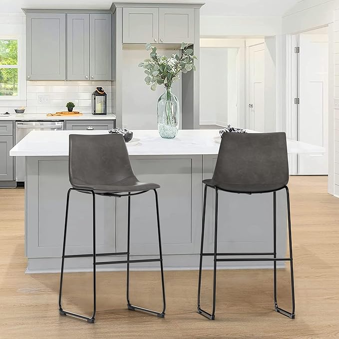 NicBex Retro Bar Stools Crazy-Horse Leather with Metal Legs Barstools, Lounge Kitchen Island Bar Stools, Set of 2, (Grey Color) (A-GE17023-USSU014) - LeafyLoom