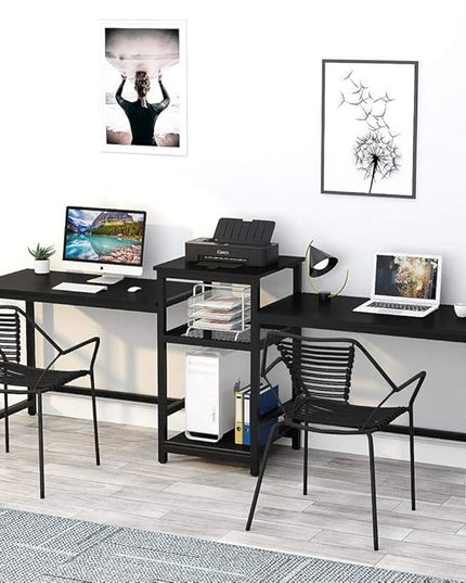 Tribesigns 96.9" Double Computer Desk with Printer Shelf, Extra Long Two Person Desk Workstation with Storage Shelves, Large Office Desk Study Writing Table for Home Office (Black) - LeafyLoom