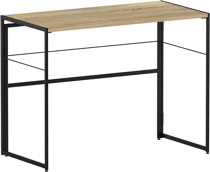 Furinno Riau No Tool/No Assembly/Folding Metal Frame Computer Desk, Sonoma Oak/Black, 39 Inch - LeafyLoom