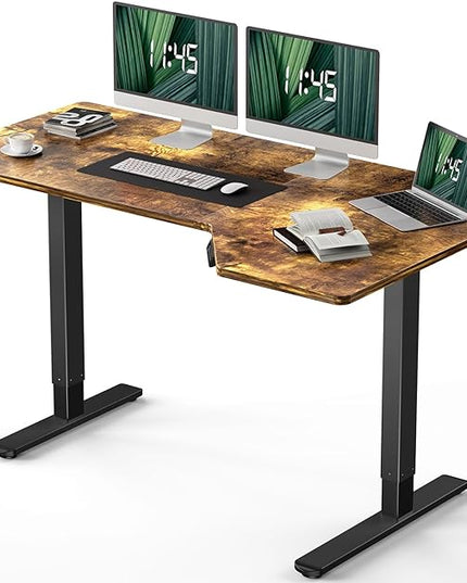 Marsail L Shaped Electric Standing Desk, 55x34 Inch Standing Desk Adjustable Height with Headphone Hook, Large Computer Desk Sit Stand Desk for Home Office Sturdy Writing Workstation, Vintage - LeafyLoom