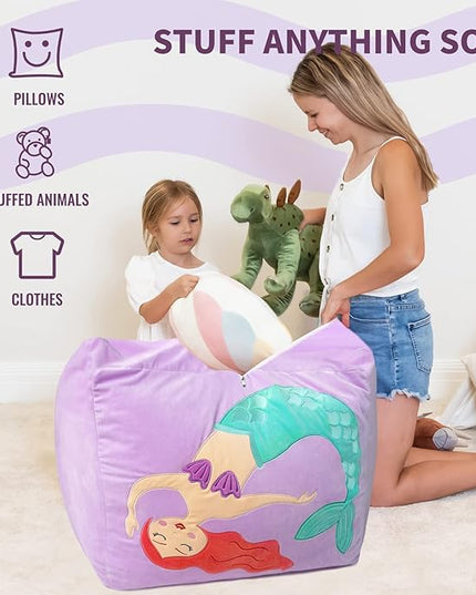 Aubliss Unicorn Stuffed Animal Storage Bean Bag Chair for Kids, Velvet Extra Soft Beanbag Chairs Cover, X-Large Stuffable Zipper Bean Bag for Organizing Plush Toys Girls Bedroom Decor, Purpl - LeafyLoom