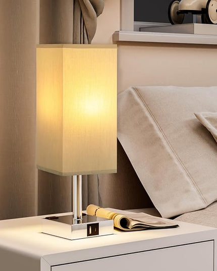 aooshine Touch Bedside Table Lamp set of 2-3-Way Dimmable Night Lamp with USB A + Type C Charging Ports and two AC Outlets, Small Desk Light with E26 LED Bulb for Bedroom Living Room Dorm Office - LeafyLoom