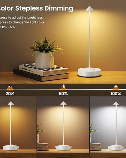 2Pack Cordless Table Lamp Rechargeable, Portable Outdoor LED Table Lamp Waterproof 6000mAh Battery Desk Lamp, 3 Color Stepless Dimming Table Light for Restaurant/Bedroom/Bar/Outdoor Party - LeafyLoom