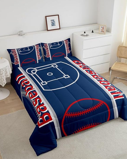 Feelyou Baseball Print Bedding Set Full Size Sports Game Comforter Set for Kids Boys Girls Decor Baseball Gaming Comforter Microfiber Ball Duvet Set Bedroom Quilt Set - LeafyLoom