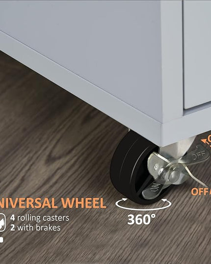 HOMCOM Kitchen Island Cart Rolling Trolley Cart with Drawer, Storage Cabinet & Towel Rack, Gray - LeafyLoom