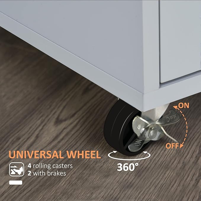 HOMCOM Kitchen Island Cart Rolling Trolley Cart with Drawer, Storage Cabinet & Towel Rack, Gray - LeafyLoom