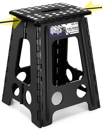 Delxo 17.5 Inch Folding Step Stool, Heavy Duty Foldable Stool for Adults,Premium Portable Collapsible Plastic Step Stool,Non Slip Folding Stools for Kitchen Bathroom Bedroom Up to 400LBS,(Black 1PC) - LeafyLoom