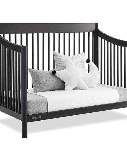 Delta Children Brooks 6-in-1 Convertible Crib, Midnight Grey + Simmons Kids Quiet Nights Breathable Crib Mattress with Removable/Machine Washable Cover (Bundle) - LeafyLoom