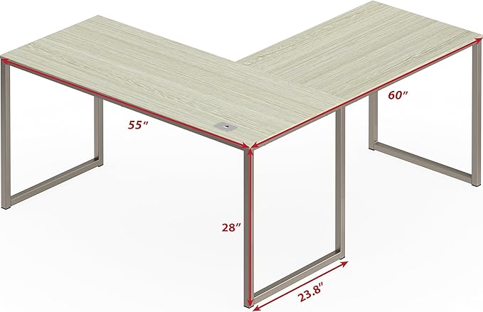 SHW Home Office 55-Inch Large L Shaped Corner Desk, 24" Deep, Maple - LeafyLoom