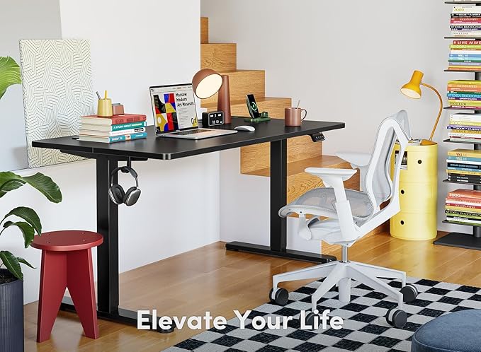 FEZIBO Electric Standing Desk, 48 x 24 Inches Height Adjustable Stand up Desk, Sit Stand Home Office Desk, Computer Desk, Black - LeafyLoom
