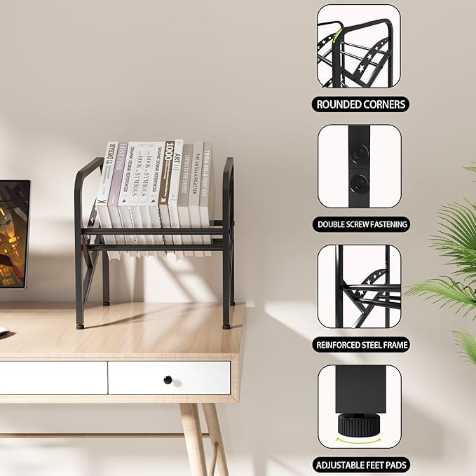 Bookshelf Storage Shelf Bookcase Freestanding Storage Stand Book Organizer for Living Room, Bedroom, Kitchen, Rust Resistance,Easy Assembly Multi-Functional Organizer (1 Tier, Black) - LeafyLoom