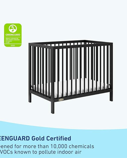 Graco Teddi 4-in-1 Convertible Mini Crib with Bonus Water-Resistant Mattress (Black) – GREENGUARD Gold Certified, 2.75-Inch Mattress Included, Convenient Size, Easy 30-Minute Assembly - LeafyLoom