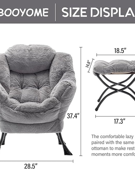 Lazy Chair with Ottoman, Modern Soft Reading Chair Accent Contemporary Lounge Leisure Sofa Chair with Armrests and a Side Pocket for Living Room, Bedroom, Dorm & Office, Plush Grey - LeafyLoom