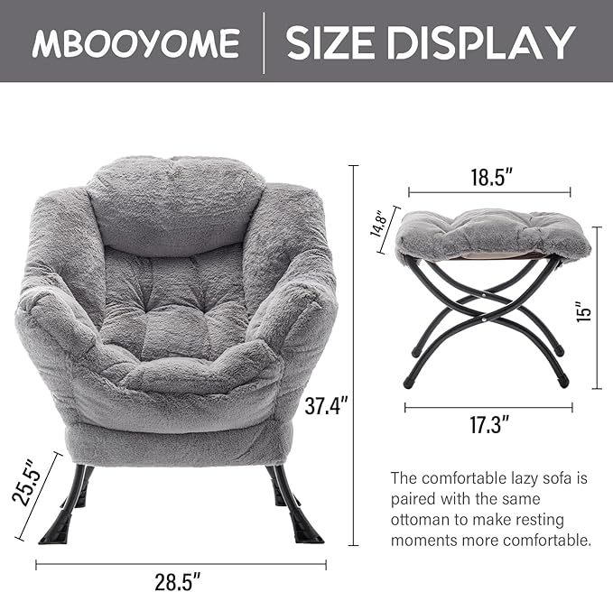 Lazy Chair with Ottoman, Modern Soft Reading Chair Accent Contemporary Lounge Leisure Sofa Chair with Armrests and a Side Pocket for Living Room, Bedroom, Dorm & Office, Plush Grey - LeafyLoom