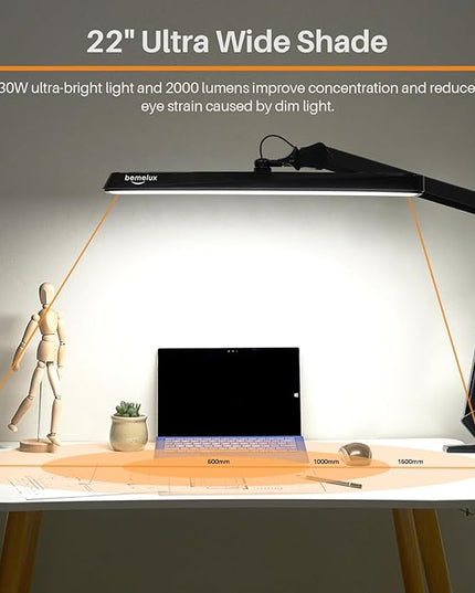 LED Architect Desk Lamp, 2500 Lumens, Dimmable, Metal Swing Arm, 5 Color Temperatures, 30W, Ideal for Task Work, Drafting, Reading, Clamp-on Office Table Lamp with 324 Bright LEDs(Black) - LeafyLoom