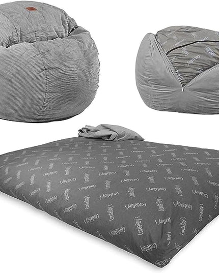 CordaRoy's Chenille Bean Bag Chair, Convertible Chair Folds from Bean Bag to Lounger, As Seen on Shark Tank, Charcoal - Queen Size - LeafyLoom
