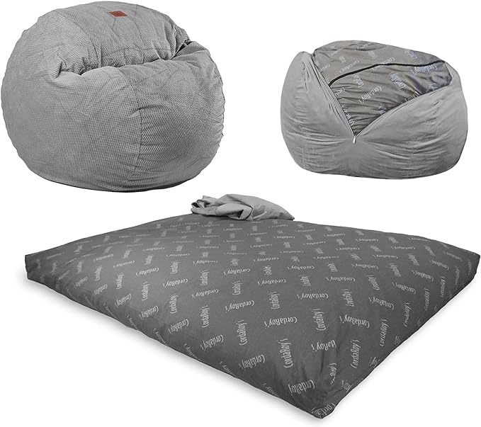 CordaRoy's Chenille Bean Bag Chair, Convertible Chair Folds from Bean Bag to Lounger, As Seen on Shark Tank, Charcoal - Full Size - LeafyLoom