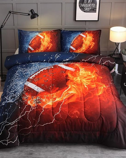 NTBED American Football Comforter Set for Boys Teens,3D Sports Bedding Full Size 6pcs,Rugby Printed Quilt Sets with 2 Matching Pillow Shams - LeafyLoom