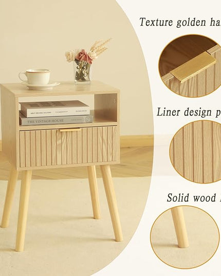MaxSmeo Small Nightstand Wood Bedside Table with Drawer, Modern End Table for Bedroom and Small Spaces, Solid Wood Legs, Easy Assembly, Natural - LeafyLoom