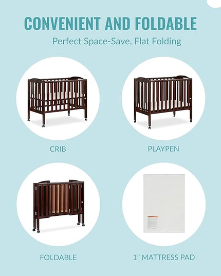 Dream On Me 2 in 1 Portable Folding Stationary Side Crib in Espresso, Greenguard Gold Certified 40x26x38 Inch (Pack of 1) - LeafyLoom
