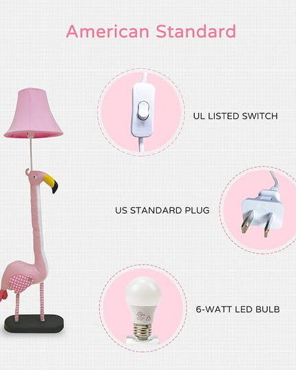 Floor Lamp, Easy-Care Artificial Leather Kids Floor Lamp for Bedroom, 51 Inch Tall Flamingo Hand-Stitched Design Standing Lamp, Package Come with an E26 LED Bulb (Pink Flamingo) - LeafyLoom