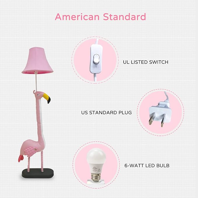 Floor Lamp, Easy-Care Artificial Leather Kids Floor Lamp for Bedroom, 51 Inch Tall Flamingo Hand-Stitched Design Standing Lamp, Package Come with an E26 LED Bulb (Pink Flamingo) - LeafyLoom