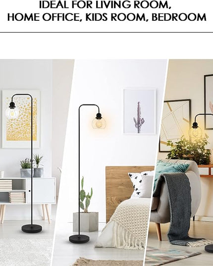 Modern Floor Lamp for Living Room with 6W LED Bulb, Industrial Floor Lamp, Seeded Glass, Black Classic Reading Tall Lamp for Home Office, Standing Lamps for Bedroom, Minimalist, Vintage, Farmhouse - LeafyLoom