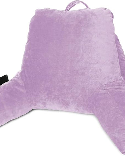 Clara Clark Reading Pillow, Standard Back Pillow for Sitting Up in Bed, Memory Foam Back Support Pillow, Reading Pillows for Sitting in Bed Lavender Sit Up Pillow for Bed Chair Arm Pillow with Pockets - LeafyLoom