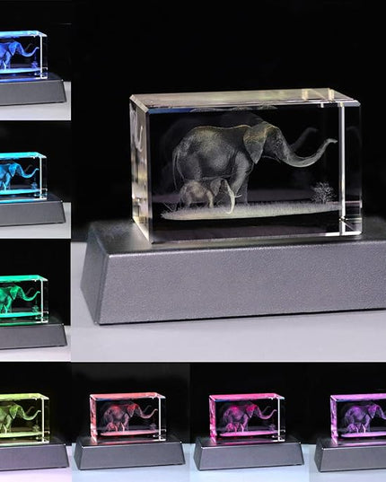 Elephant Gifts For Women Decorations For Home, 3D Crystal Elephant Decor Stuff Figurines Statue Gift For Elephant Lovers mom grandma birthday gifts for mom from daughters son unique gift ideas - LeafyLoom