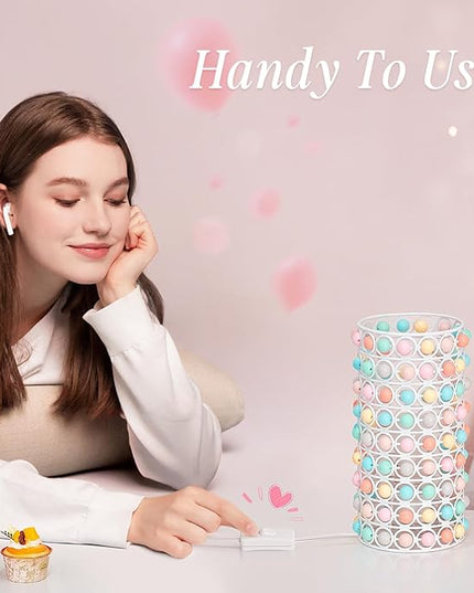 Colorful Bead Lamp-Cute Table Lamp for Girls Room, Unique Lampshade, Bulb included - LeafyLoom