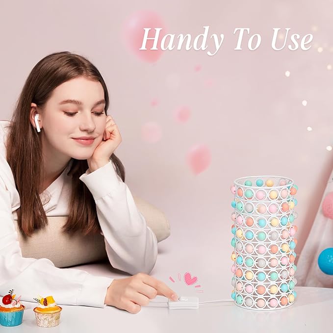 Colorful Bead Lamp-Cute Table Lamp for Girls Room, Unique Lampshade, Bulb included - LeafyLoom