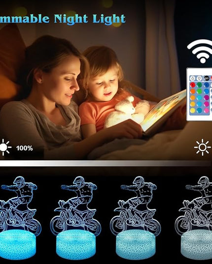 Motocross Night Light,Gifts for Boy, 3D Illusion Lamp,Kids Bedside Lamp,16 Color Change Decor Lamp with Remote & Smart Touch, Gifts for Christmas Birthday Boys Men Girls - LeafyLoom